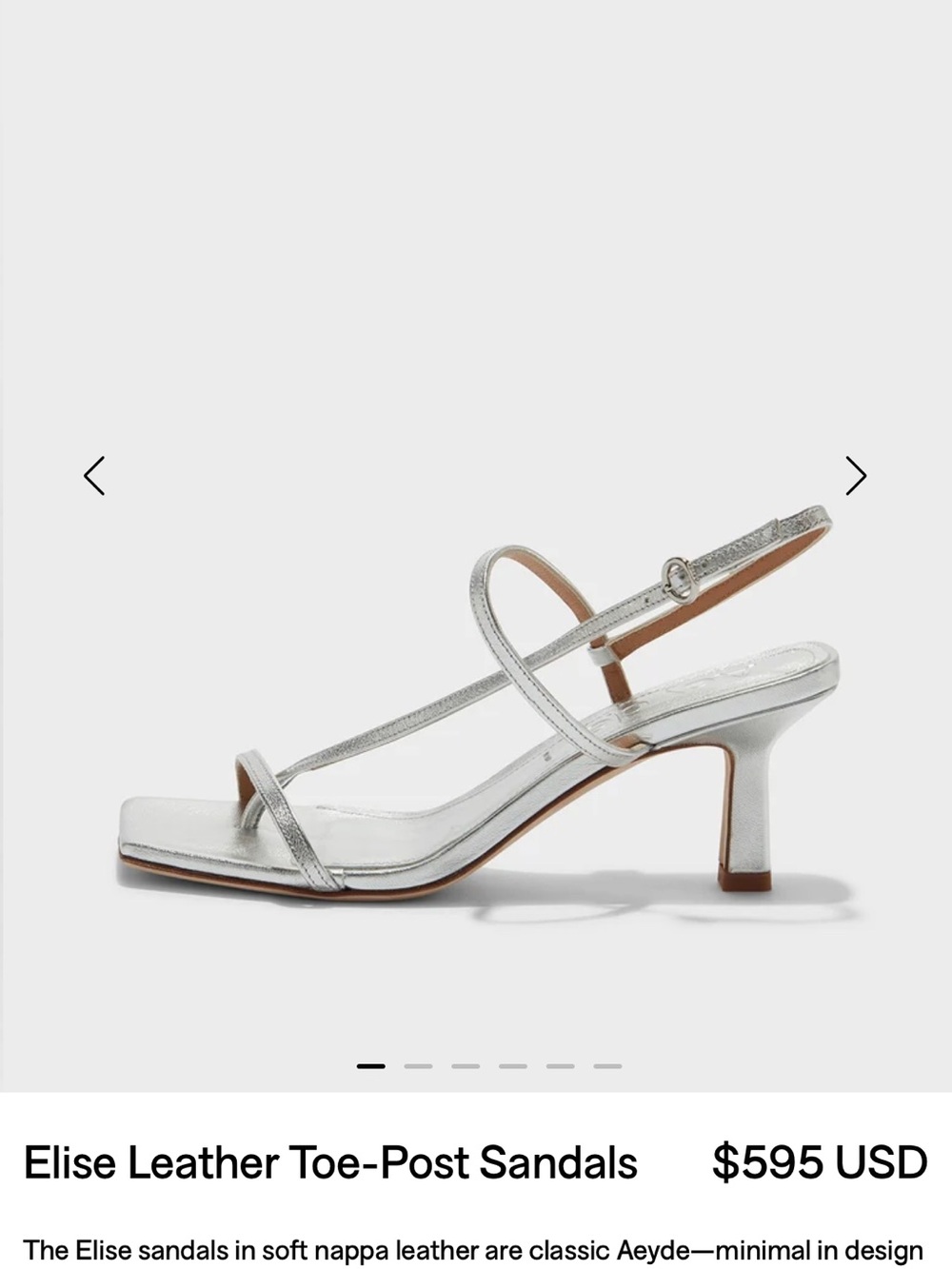 Aeyde Elise Silver Strappy Mid-Heel Sandals
